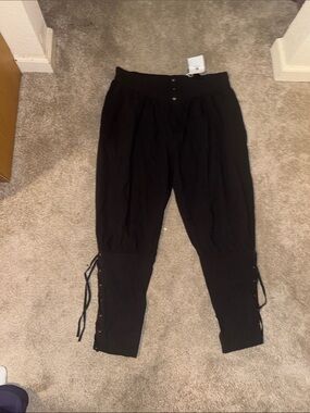 High-Waist Black Drawstring Hem Jogger Pants